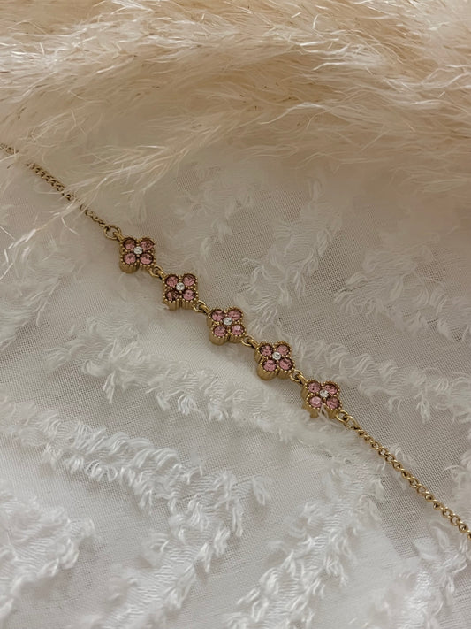 Gourmette trèfle rose