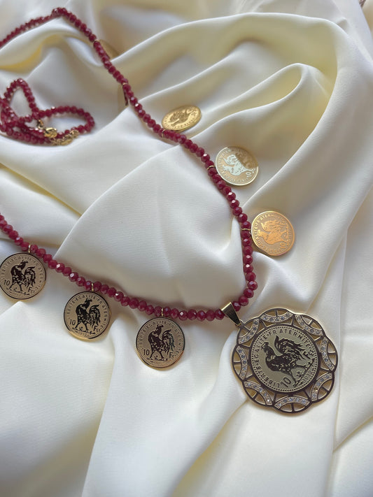 Collier long (setoir) à perles rouges