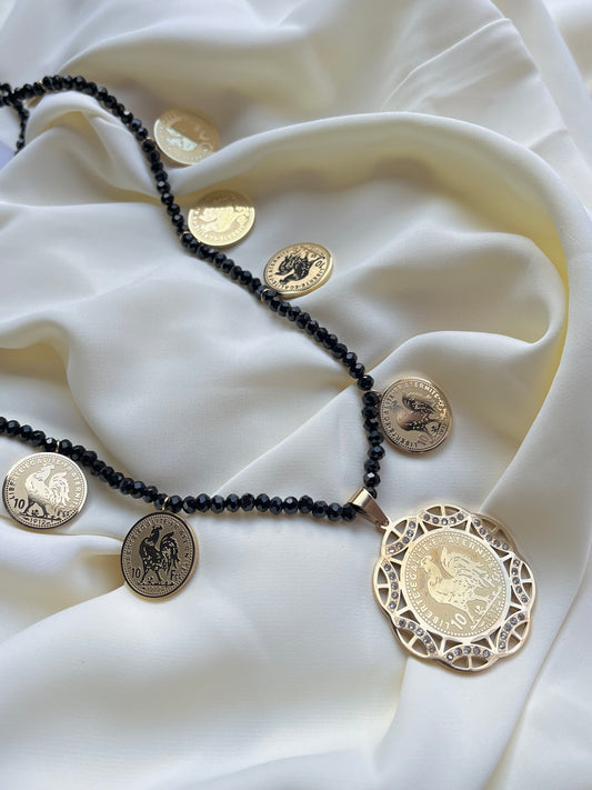 Collier long (setoir) à perles noires