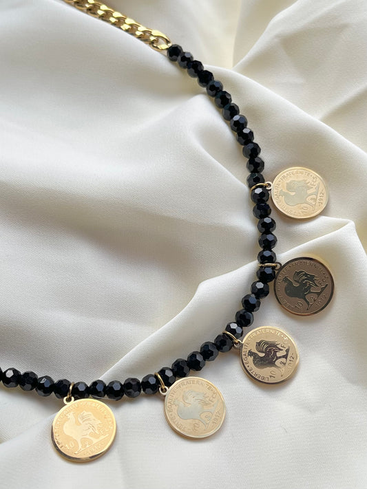 Collier coq à perles noires